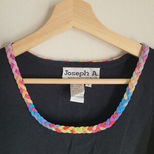 Joseph A Black Tank Top with Rainbow Braided Trim Y2K Size S